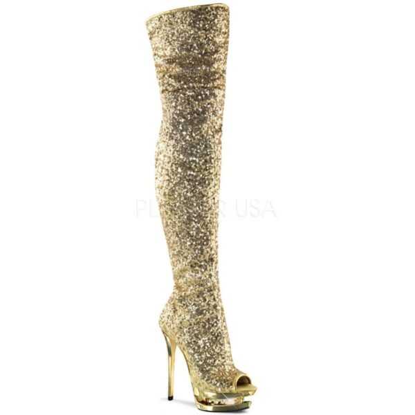 BLONDIE R 3011 ? Damen Overknee Stiefel ? Gold Pailetten ? Pleaser