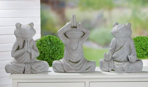 GILDE Tierfigur 3er Set "Yogi" Yoga Frosch aus Magnesia in grau, Dekofigur (3 St)