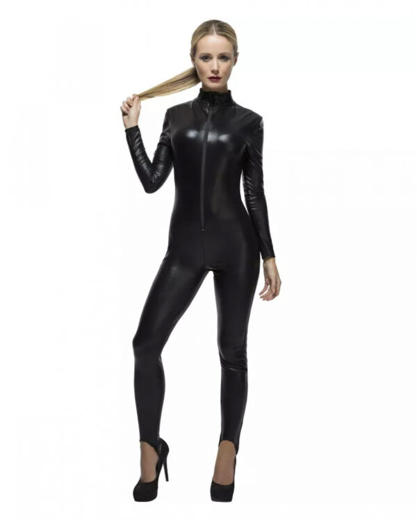 Kunstleder Catsuit Schwarz für sexy Kostüme XS