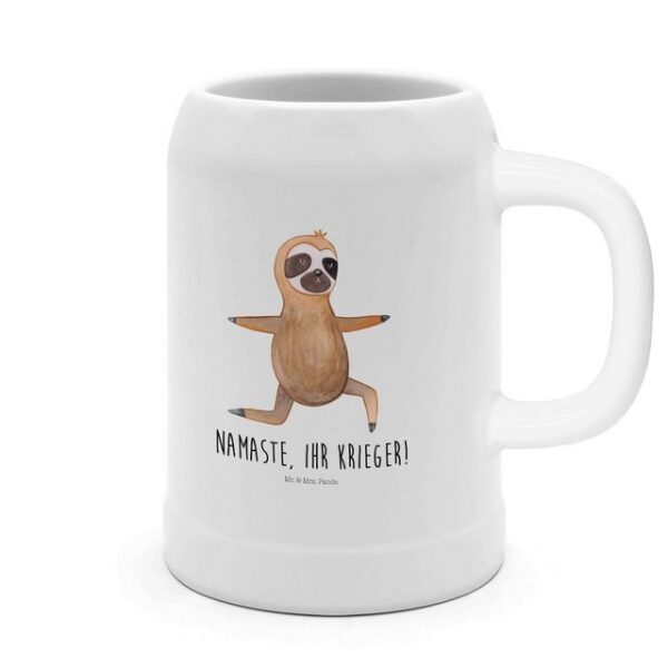 Mr. & Mrs. Panda Bierkrug Faultier Yoga - Weiß - Geschenk, Bierkrüge, Gelassenheit, Steinkrüge, Steinzeug