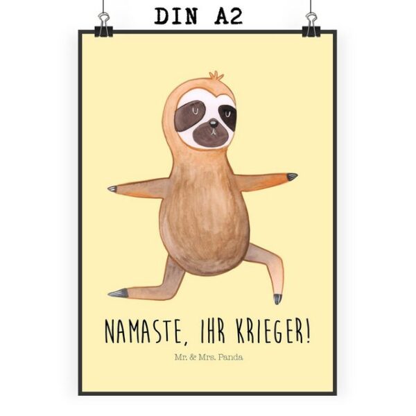 Mr. & Mrs. Panda Poster DIN A2 Faultier Yoga - Gelb Pastell - Geschenk, Poster, Küchenposter, Faultier Yoga (1 St)