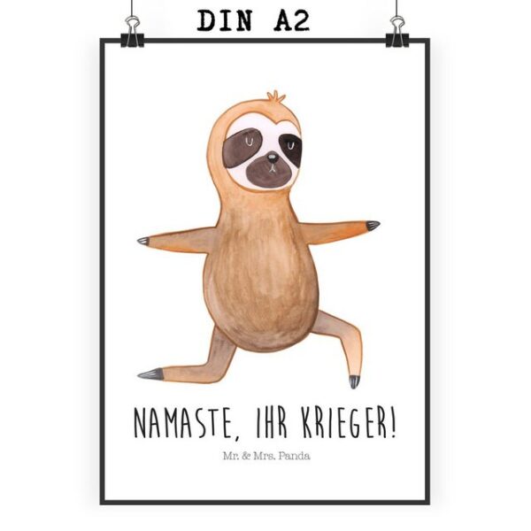 Mr. & Mrs. Panda Poster DIN A2 Faultier Yoga - Weiß - Geschenk, Faultiere, Designposter, Rau, Faultier Yoga (1 St)