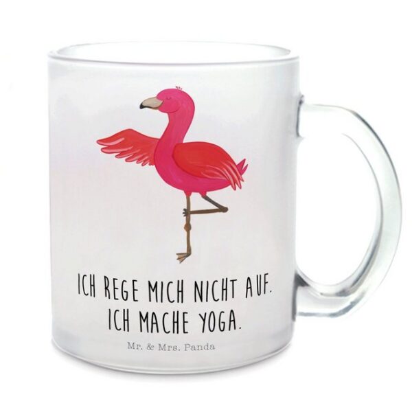 Mr. & Mrs. Panda Teeglas Flamingo Yoga - Transparent - Geschenk, Yoga-Übung, Entspannung, Yoga, Premium Glas