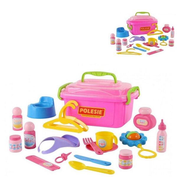 Polesie Puppen Accessoires-Set Spielzeug Nanny-Set 53473, für Puppen Koffer Rassel Schnuller Latz