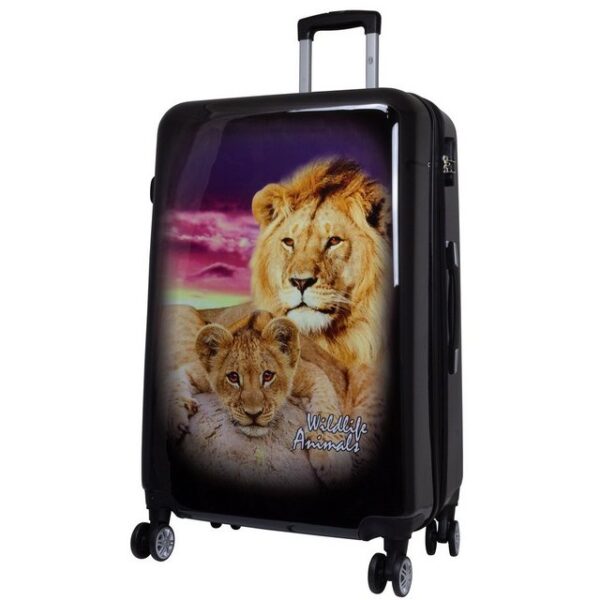 Trendyshop365 Hartschalen-Trolley Löwe, bunter Koffer mit Tier-Motiv, 3 Größen, 4 Rollen, Zahlenschloss, Polycarbonat, Dehnfalte