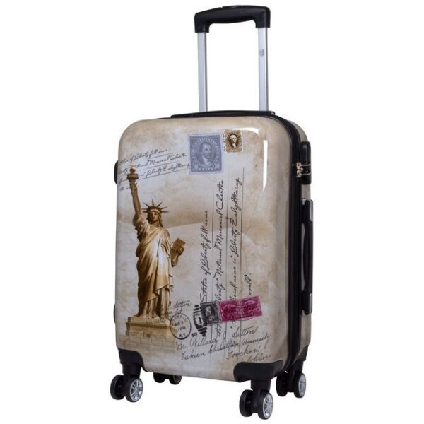 Trendyshop365 Hartschalen-Trolley New York - Freiheitsstatue, bunter Koffer mit Motiv, 3 Größen, 4 Rollen, Zahlenschloss, Polycarbonat, Dehnfalte