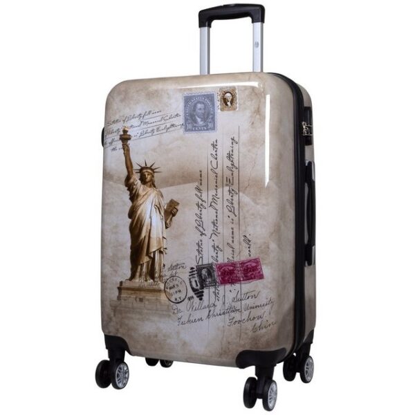 Trendyshop365 Hartschalen-Trolley New York - Freiheitsstatue, bunter Koffer mit Motiv, 3 Größen, 4 Rollen, Zahlenschloss, Polycarbonat, Dehnfalte