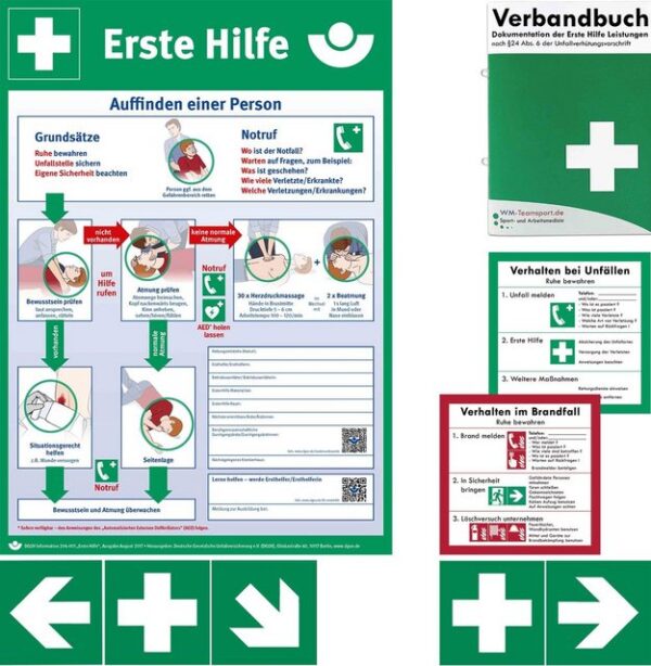 WM-Teamsport Erste-Hilfe-Koffer Betriebsverbandkasten DIN 13157 + BG Info-Komplettpaket + Verbandbuch