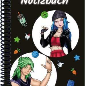 A 4 Notizbuch Manga Quinn und Enora, schwarz, kariert