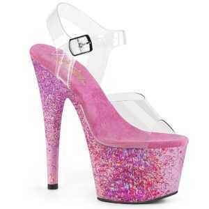 ADORE-708CF ? Plateau Exotic Dancing Damen Sandale ? Transparent ? Pink Konfetti ? Pleaser