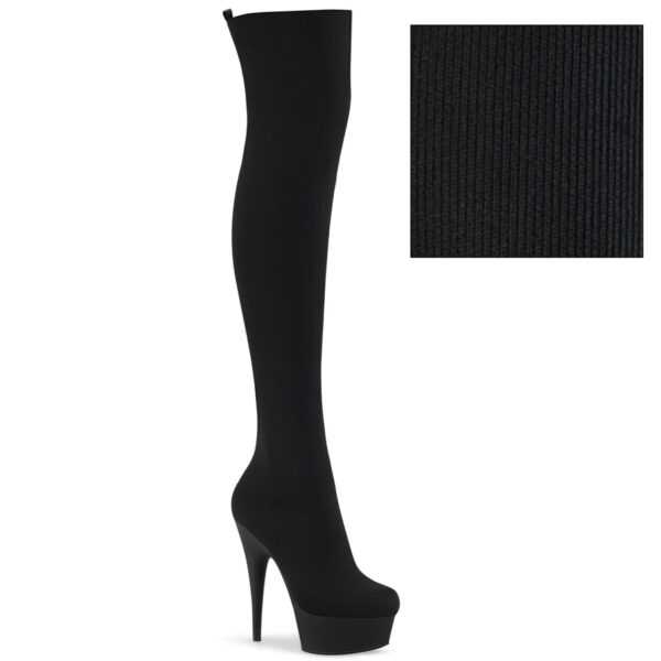 DELIGHT-3002-1 ? Plateau Exotic Dancing Damen Stiefel ? Schwarz ? Strickgewebe ? Pleaser