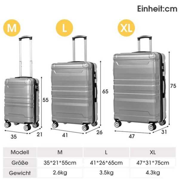 Flieks Hartschalen-Trolley, 4 Rollen, Trolleyset Handgepäck Koffer Reise Erweiterung TSA-Zahlenschloss