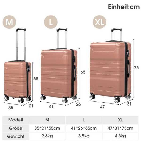 Flieks Trolleyset, 4 Rollen, (3 tlg, 3 tlg), Hartschalen Trolley Handgepäck Koffer Set Reisekoffer Erweiterung