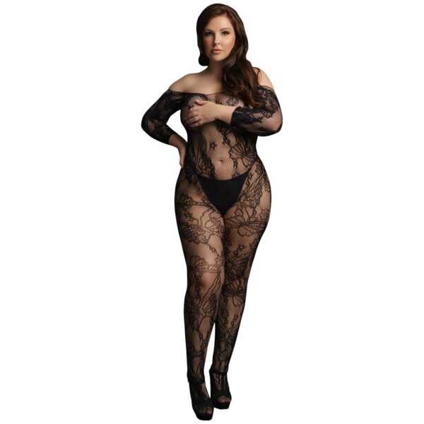 Le Désir Langärmliger Schrittfreier Catsuit Plus Size