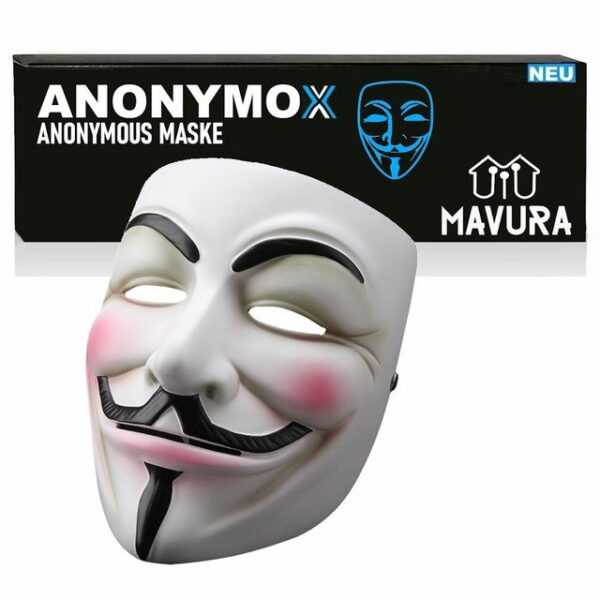 MAVURA Verkleidungsmaske ANONYMOX Guy Fawkes Maske Anonymous Vendetta Halloween, Party Maske Cosplay Karneval Fasching Demo Mask