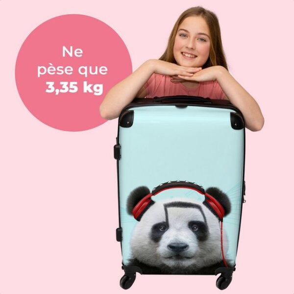 NoBoringSuitcases.com© Koffer Panda - Kopfhörer - Tier - Musiknoten - Rot, 4 Rollen, Aufgabegepäck Trolley Rollkoffer Große Reisekoffer mit 4 Rollen -