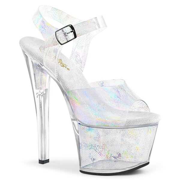 SKY-308N ? Plateau Exotic Dancing Damen Sandale ? Silber holografisch ? Pleaser