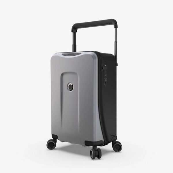 plevo Handgepäckkoffer Plevo Runner Handgepäck Koffer Trolley Reisekoffer Rollkoffer, 4 Rollen, 4 Rollen Silber 35 l mit Powerbank