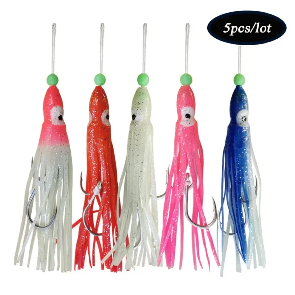 12cm 5 Colors Soft Plastic Trolling Soft Sea Fishing Lures Using Octopus Skirts Luminous Squids Skirt