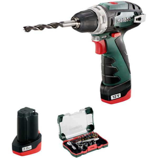 Akku-Bohrschrauber-Set PowerMaxx bs mit 2x 2,0 Ah + Ladegerät im Koffer + Bitset - Metabo