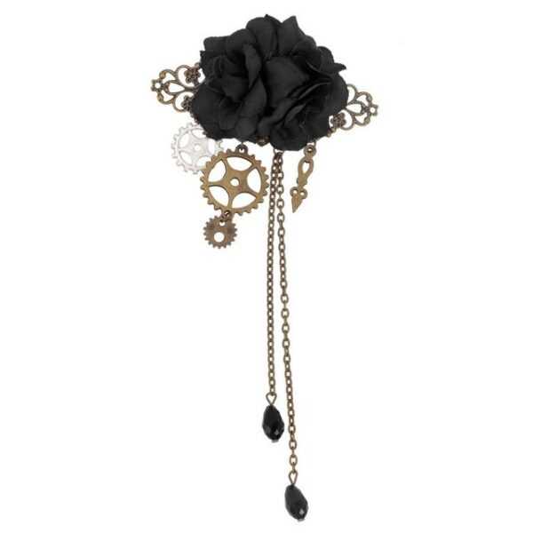 AquaBreeze Haarclip Vintage Steampunk Haarclip Gothic Blume Haarnadeln, 1-tlg., Quastel Dampf Punk Haar Barrettes Cosplay Kostüm Haarzubehör, Für Frauen (Schwarz)