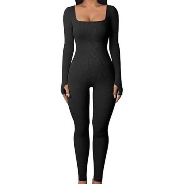 B.X Yogahose Frauen Yoga Jumpsuits Workout Gerippte Langarm Sport Bauchweg-Leggings Damen Große Größen Schwarz Yogatights Lang