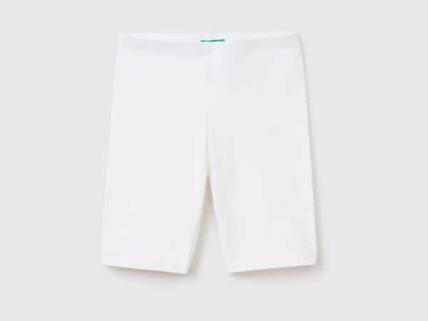 Benetton, Kurze Leggings Aus Stretchiger Baumwolle, größe 3XL, Weiss, female