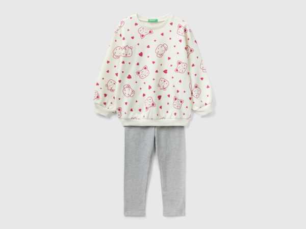 Benetton, Set Mit Sweatshirt Und Leggings, größe 116, Cremeweiss, female