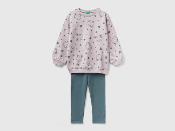 Benetton, Set Mit Sweatshirt Und Leggings, größe 116, Pink, female