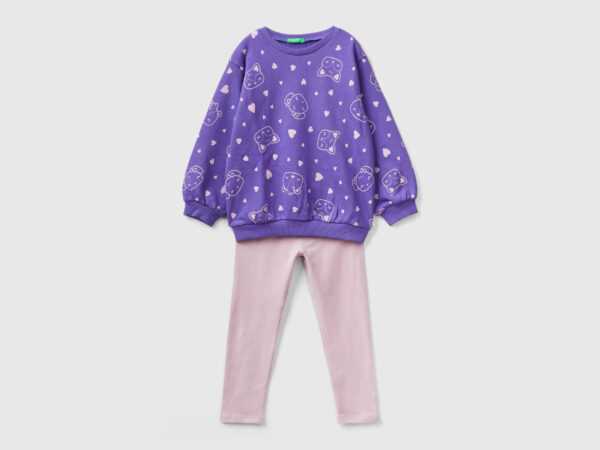 Benetton, Set Mit Sweatshirt Und Leggings, größe 98, Purpur, female