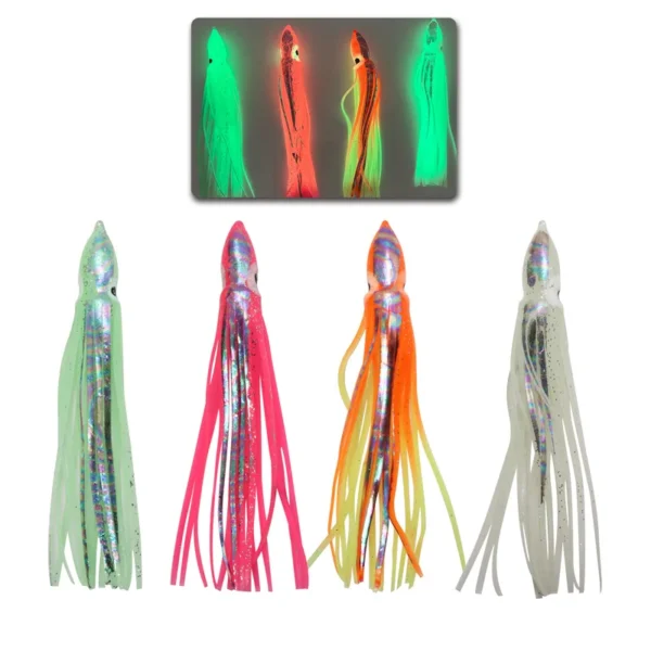 Customized Soft Lure Trolling Fishing Hook Using Octopus Skirts And Luminous Squids Skirt Fishing Lure Squid Lure