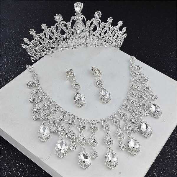 ELEKIN Schmuckset Schmuckset Damen Strass-Brautschmuck-Set,Hochzeits-/Party-Schmuck-Set, 3tlg, Braut Hochzeit Strass Halskette Ohrringe Krone Set