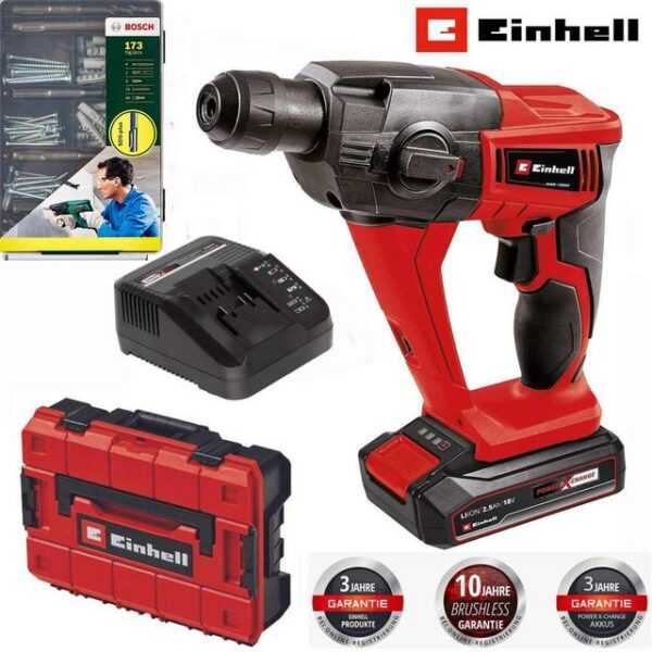 Einhell Akku-Bohrhammer Bohrhammer TE-HD 18 Li 18V Akku 2.5 Ah Koffer + Bosch Befestigungsset