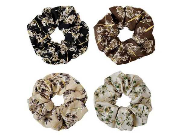 FIDDY Haarband Haargummi Scrunchie Floral Haargummi Damen Set Elastischer (4 Stück), 4-tlg.