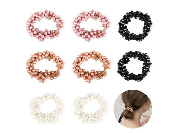 FIDDY Haarband Haargummi mit Perlen 8 Stück Haar Scrunchies Damen Elastische Haarseil, 8-tlg.