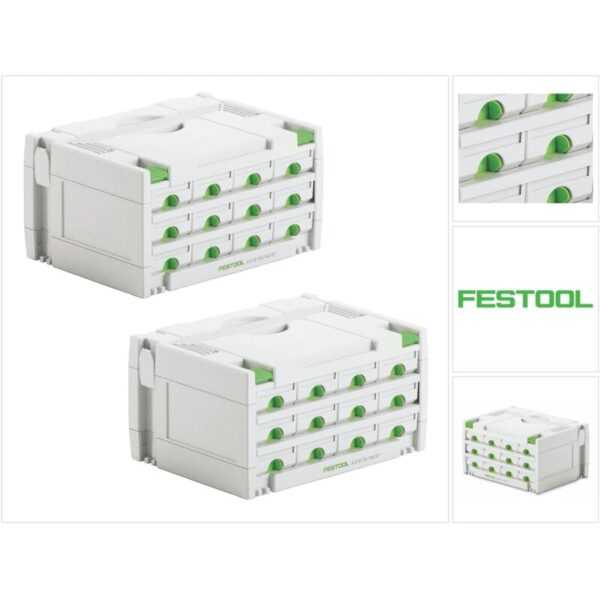 Festool - Sortainer Set 2x sys 3-SORT/12 ( 2x 491986 ) Sortiment Koffer mit 12 Fächer für Schrauben Dübel Nägel