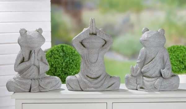 GILDE Tierfigur 3er Set "Yogi" Yoga Frosch aus Magnesia in grau, Dekofigur (3 St) (3 St)