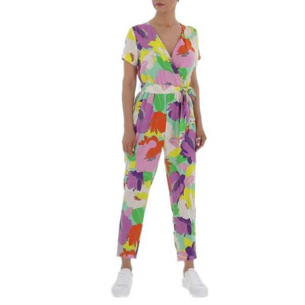 Ital-Design Jumpsuit Damen Freizeit Wickel Wickeloptik Geblümt Langer Jumpsuit in Lila