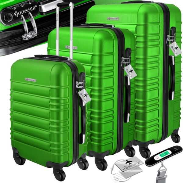 KESSER® 3tlg. Hartschalenkofferset Hartschalenkoffer Reisekoffer Set Reisekofferset Trolley Koffer Inkl. Kofferwaage + Gepäckanhänger Rollkoffer Schloss 4 Rollen ABS-Hartschale Teleskopgriff M-L-XL