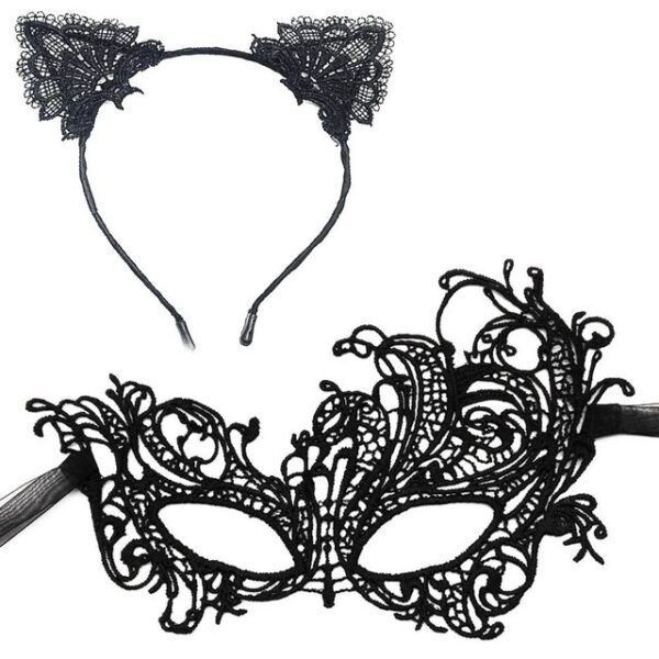 Lubgitsr Verkleidungsmaske 2Pcs Haarreif für Katzenohren, Catwoman, Spitze, sexy Maske, Spitze