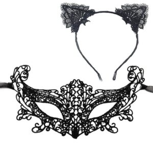 Lubgitsr Verkleidungsmaske 2Pcs Haarreif für Katzenohren, Catwoman, Spitze, sexy Maske, Spitze