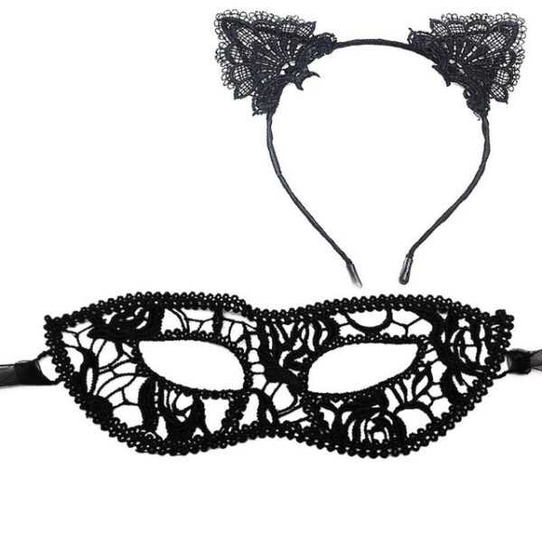 Lubgitsr Verkleidungsmaske 2Pcs Haarreif für Katzenohren, Catwoman, Spitze, sexy Maske, Spitze