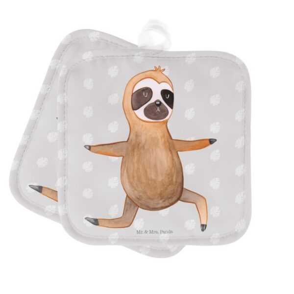 Mr. & Mrs. Panda Topflappen Faultier Yoga - Grau Pastell - Geschenk, Gelassenheit, Faultier Gesc, (1-tlg)