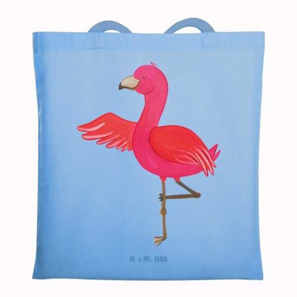 Mr. & Mrs. Panda Tragetasche Flamingo Yoga - Sky Blue - Geschenk, Jutebeutel, Beuteltasche, Beutel (1-tlg)