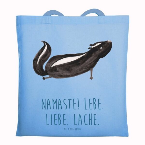 Mr. & Mrs. Panda Tragetasche Stinktier Yoga - Sky Blue - Geschenk, Liebe, Namaste, Lebe, Skunk, Ei (1-tlg)