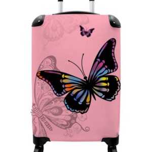 NoBoringSuitcases.com© Handgepäckkoffer Schmetterling - Regenbogen - Rosa - Design 55x35x20cm, 4 Rollen, Koffer mit 4 rollen, Erwachsenen trolley, Reisekoffer