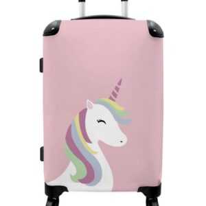 NoBoringSuitcases.com© Koffer Einhorn - Regenbogen - Pastell - Rosa - Mädchen 67x43x25cm, 4 Rollen, Mittelgroßer Koffer für Kinder, Trolley