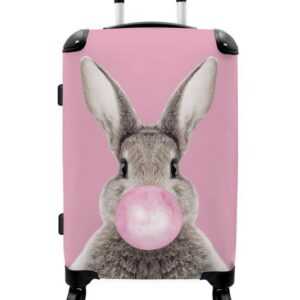 NoBoringSuitcases.com© Koffer Kaninchen - Kinder - Kaugummi - Rosa 67x43x25cm, 4 Rollen, Mittelgroßer Koffer für Kinder, Trolley