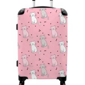 NoBoringSuitcases.com© Koffer Katze - Rosa - Muster - Katze - Haustiere 67x43x25cm, 4 Rollen, Mittelgroßer Koffer für Kinder, Trolley