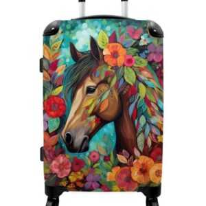 NoBoringSuitcases.com© Koffer Pferd - Blumen - Malerei - Natur - Farbe 67x43x25cm, 4 Rollen, Mittelgroßer Koffer für Mädchen, Kinder Trolley